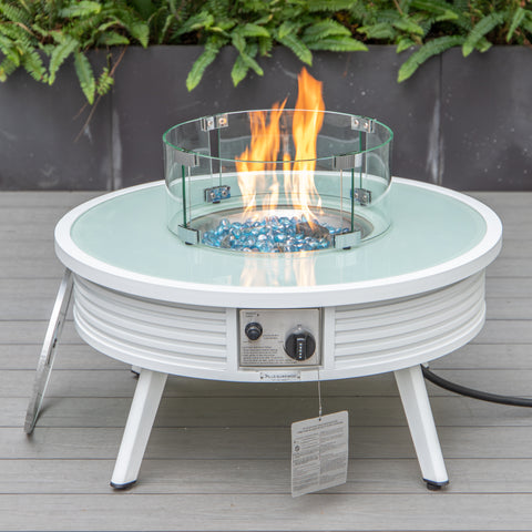 Walbrooke Modern Outdoor Round Fire Pit Table with Powder-Coated Aliuminum Frame and Slats/Non Slats Design