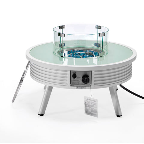 Walbrooke Modern Outdoor Round Fire Pit Table with Powder-Coated Aliuminum Frame and Slats/Non Slats Design