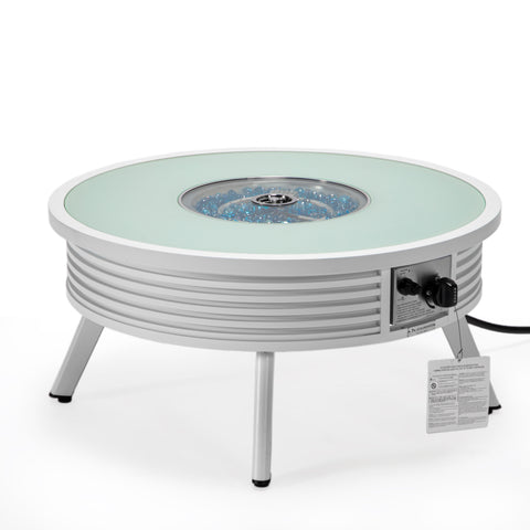 Walbrooke Modern Outdoor Round Fire Pit Table with Powder-Coated Aliuminum Frame and Slats/Non Slats Design