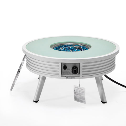 Walbrooke Modern Outdoor Round Fire Pit Table with Powder-Coated Aliuminum Frame and Slats/Non Slats Design