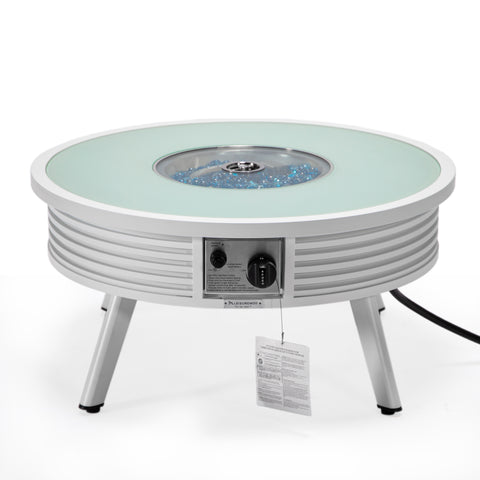 Walbrooke Modern Outdoor Round Fire Pit Table with Powder-Coated Aliuminum Frame and Slats/Non Slats Design