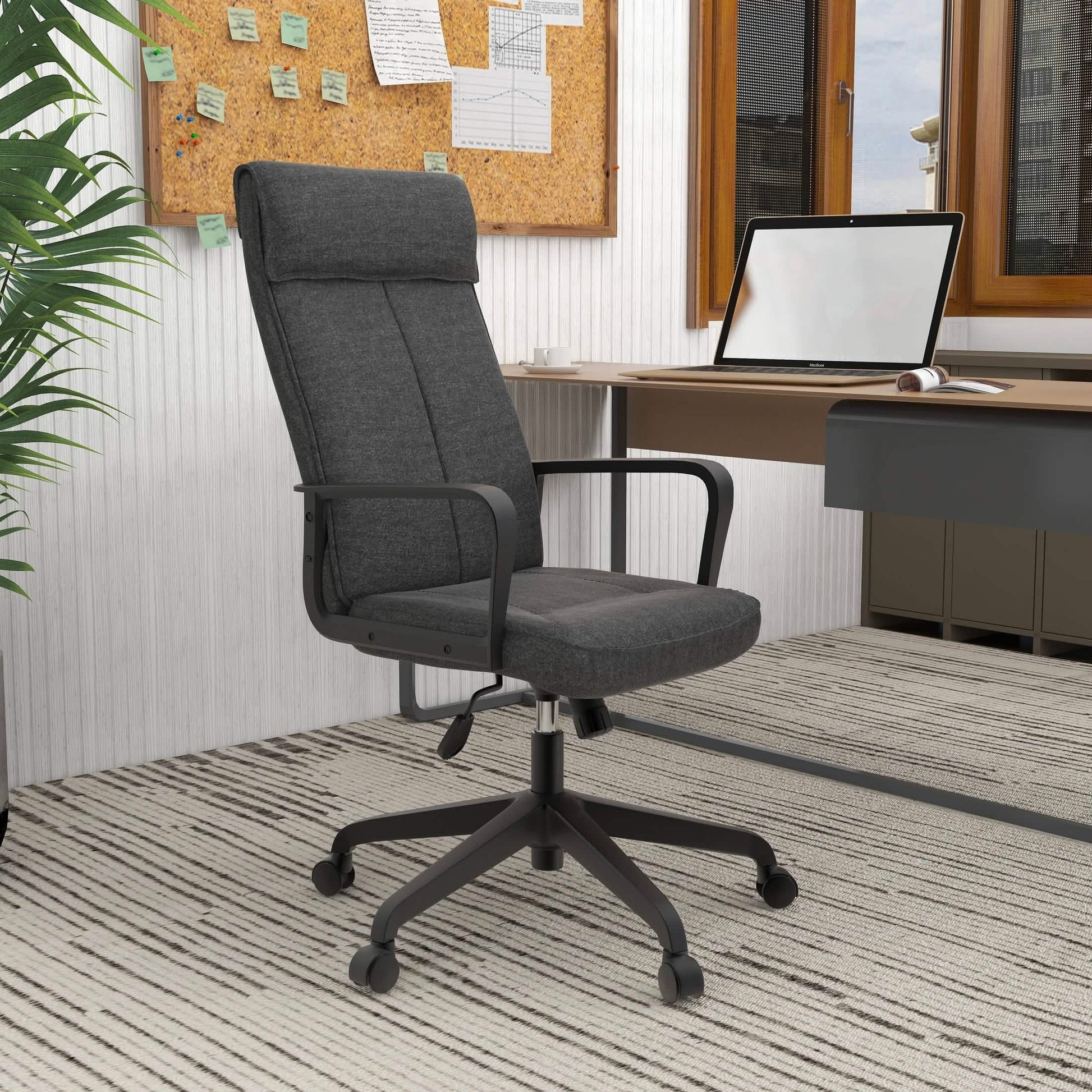 Aiaria Ergonomic High-Back Leather Office Chair with Adjustable Height, Swivel, Tilt, and Double Wheel Casters Charcoal Office Chair Your Vendor Name