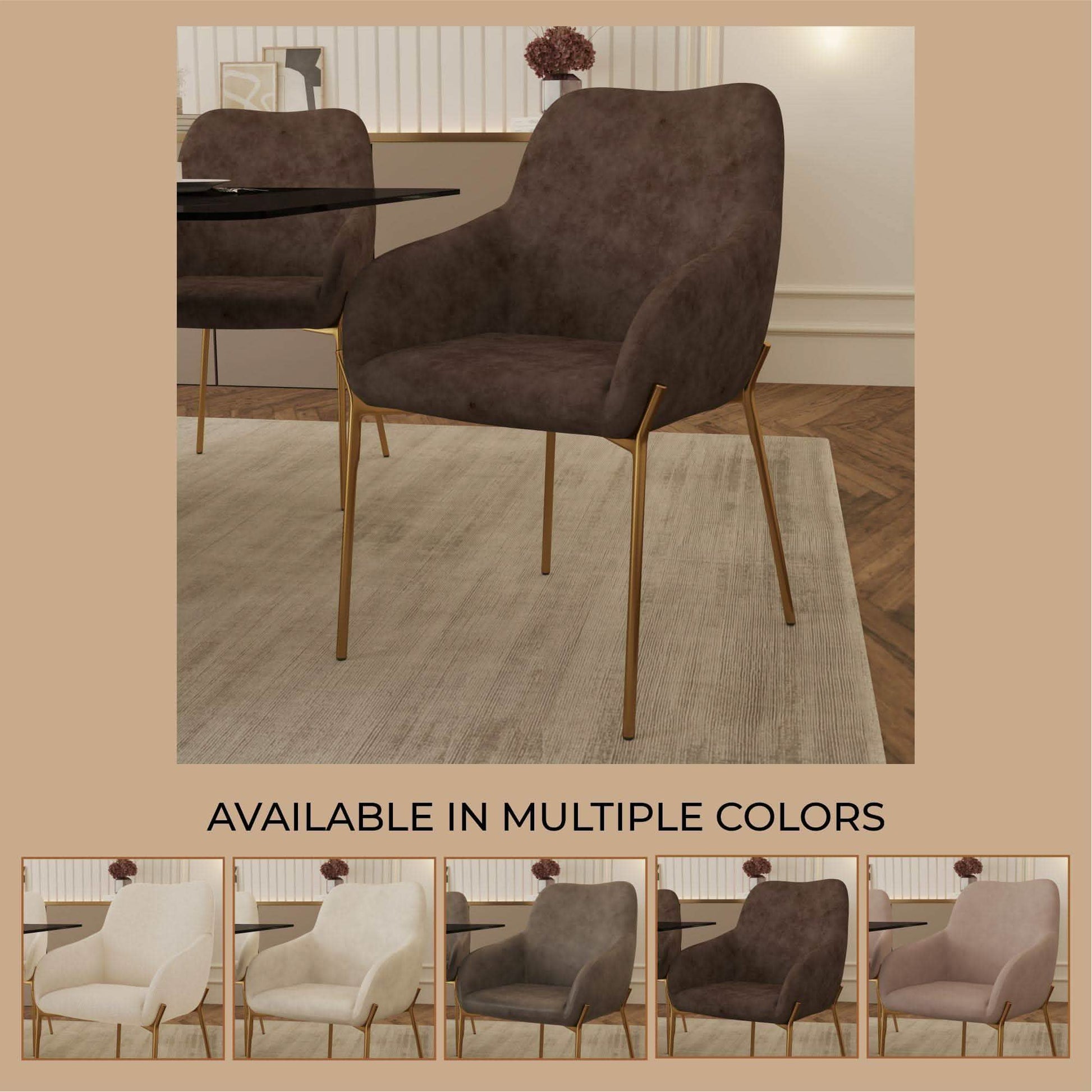 Zaire Upholsters Dining Chair in Velvet/Leather/Boucle with Gold Chrome Iron