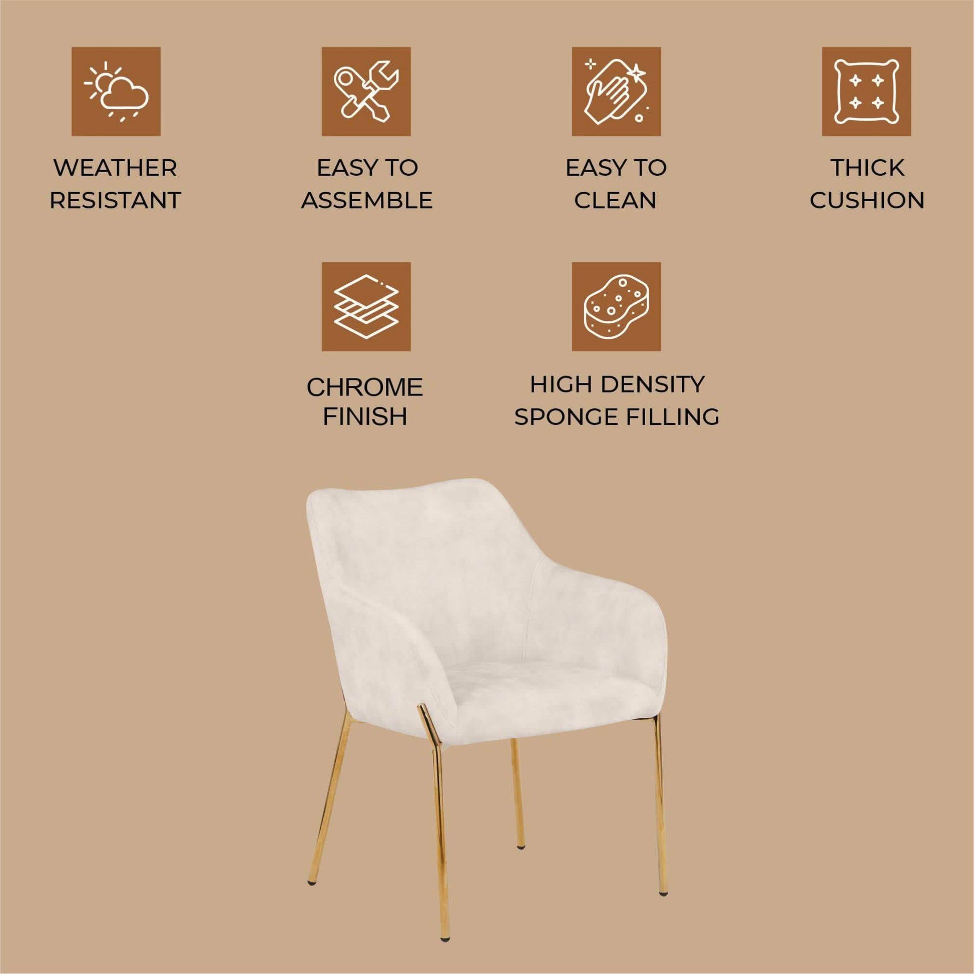 Zaire Upholsters Dining Chair in Velvet/Leather/Boucle with Gold Chrome Iron