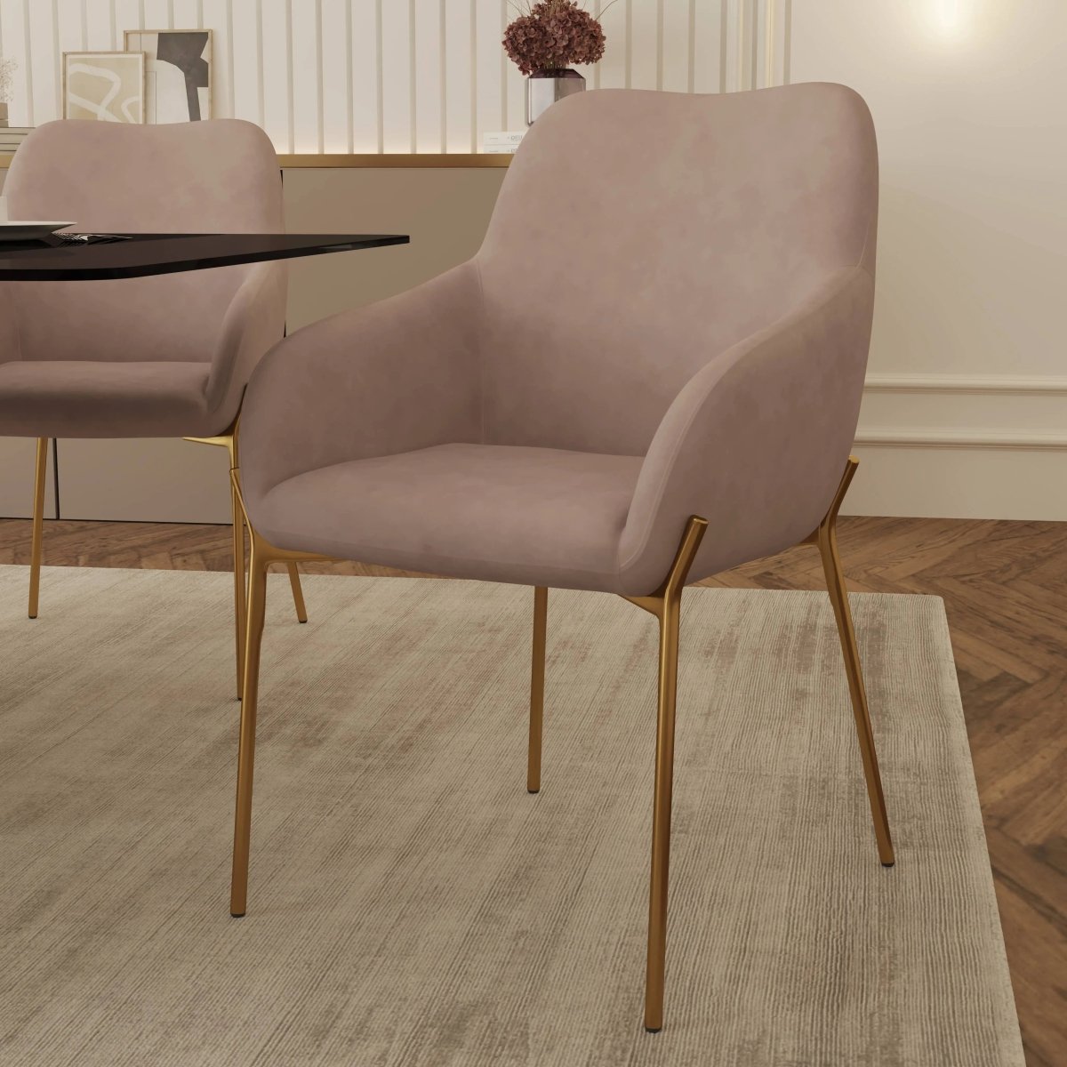 Zaire Upholsters Dining Chair in Velvet/Leather/Boucle with Gold Chrome Iron Set of 4