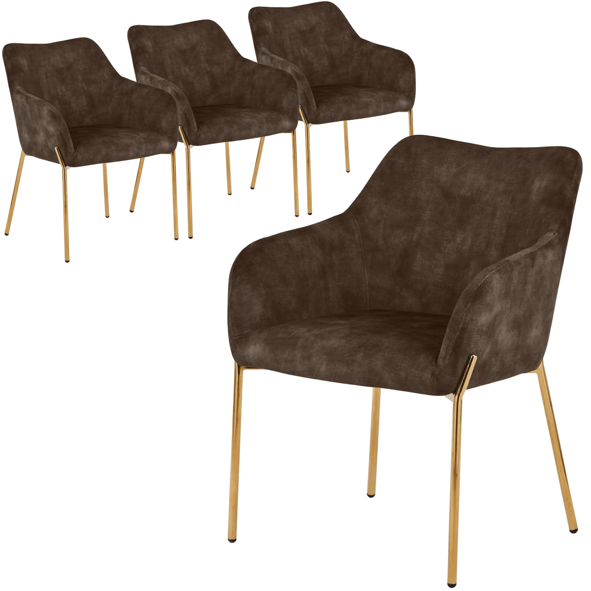 Zaire Upholsters Dining Chair in Velvet/Leather/Boucle with Gold Chrome Iron Set of 4