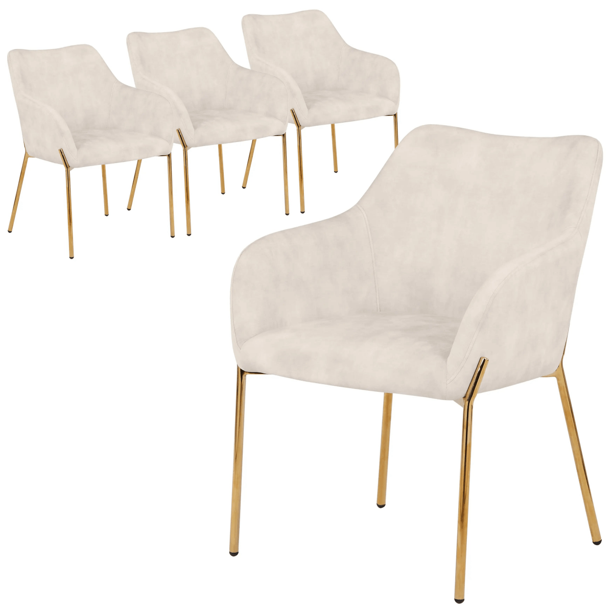 Zaire Upholsters Dining Chair in Velvet/Leather/Boucle with Gold Chrome Iron Set of 4