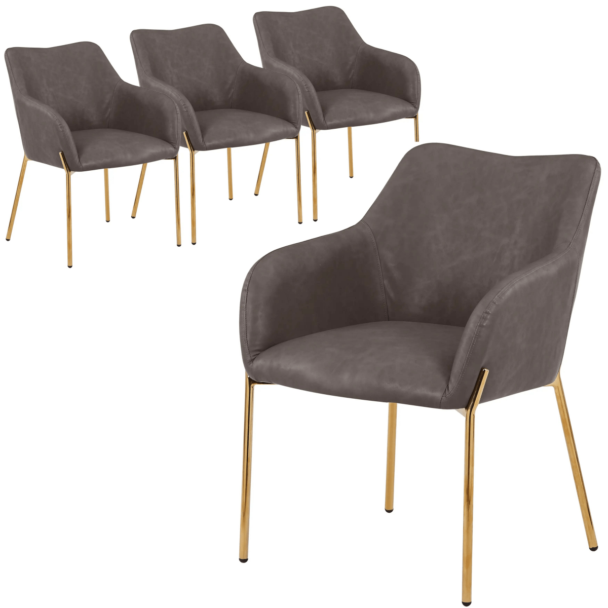 Zaire Upholsters Dining Chair in Velvet/Leather/Boucle with Gold Chrome Iron Set of 4