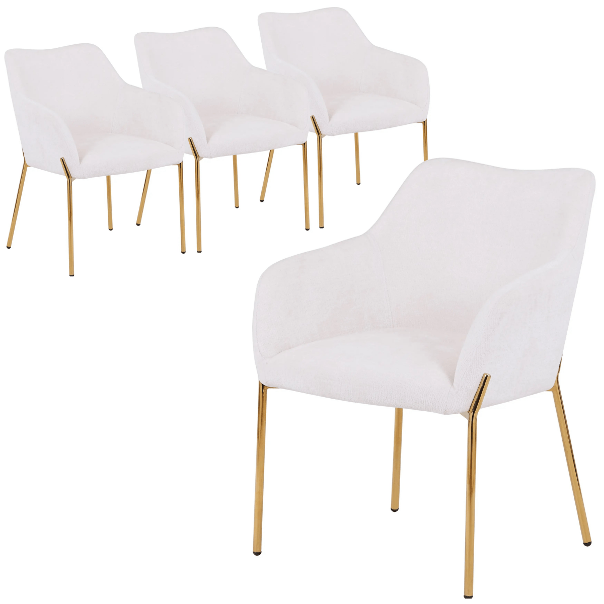 Zaire Upholsters Dining Chair in Velvet/Leather/Boucle with Gold Chrome Iron Set of 4