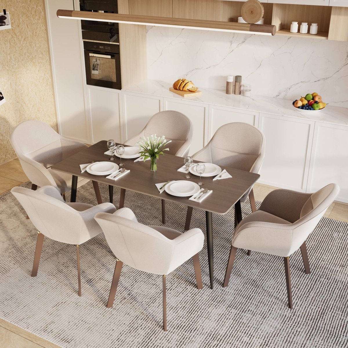 Zayle Modern Rectangular Dining Table with Glass/Stone Tabletop and Black Steel Base