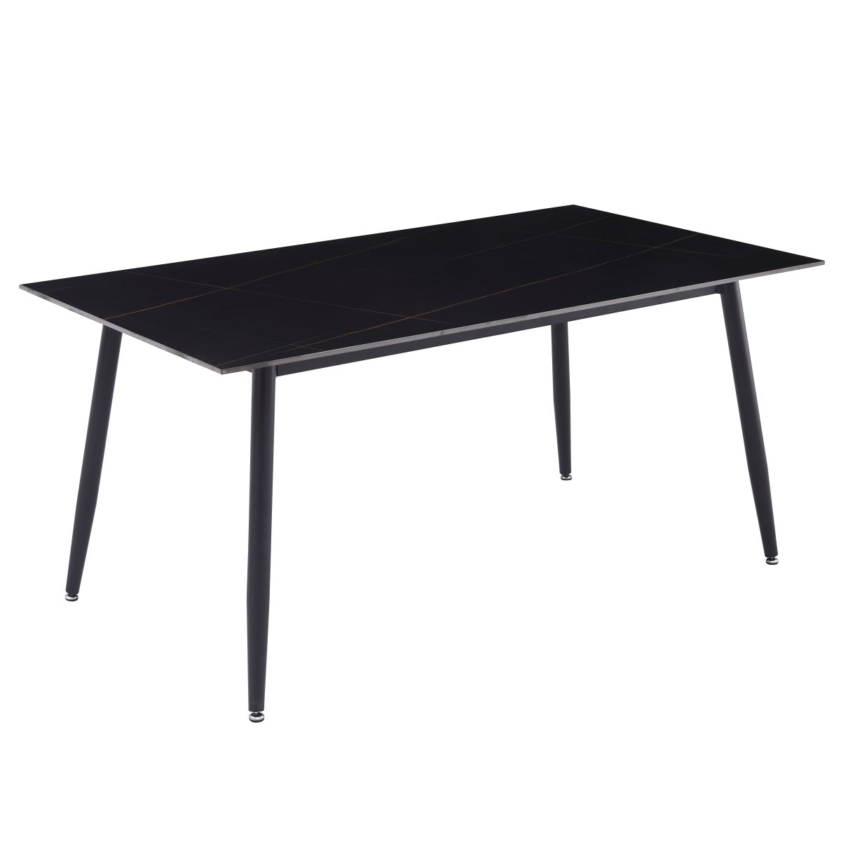 Zayle Modern Rectangular Dining Table with Glass/Stone Tabletop and Black Steel Base