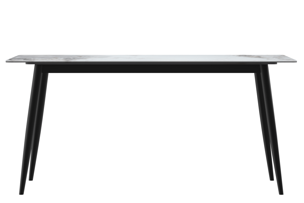 Zayle Modern Rectangular Dining Table with Glass/Stone Tabletop and Black Steel Base