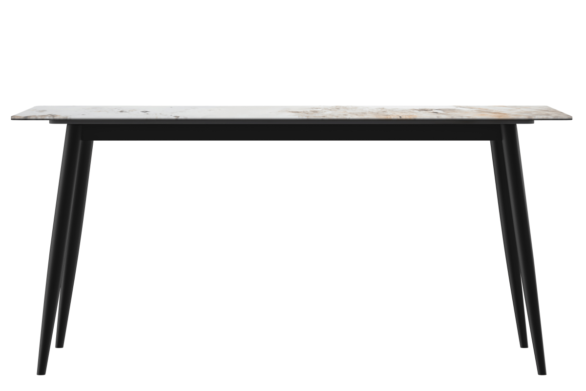 Zayle Modern Rectangular Dining Table with Glass/Stone Tabletop and Black Steel Base