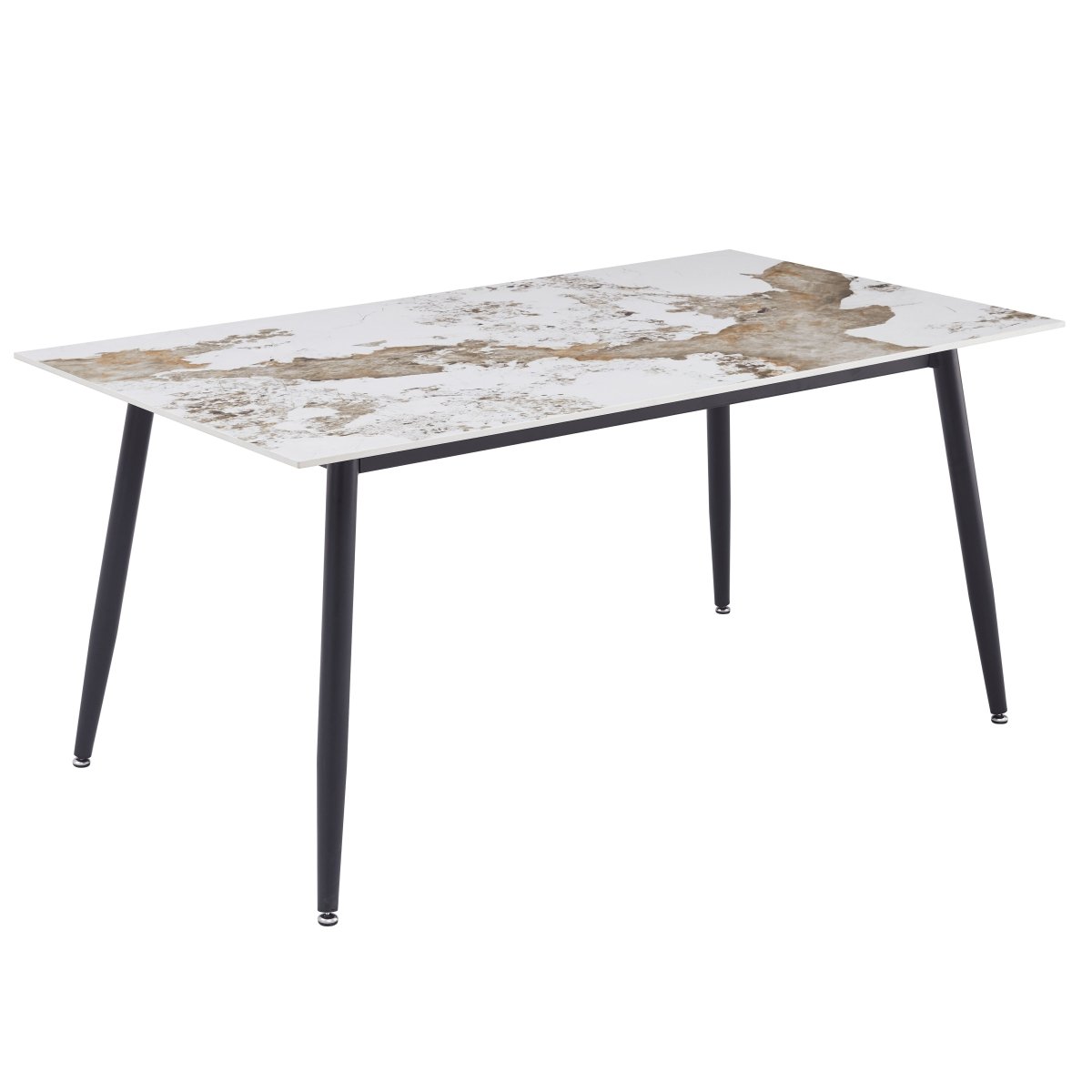 Zayle Modern Rectangular Dining Table with Glass/Stone Tabletop and Black Steel Base