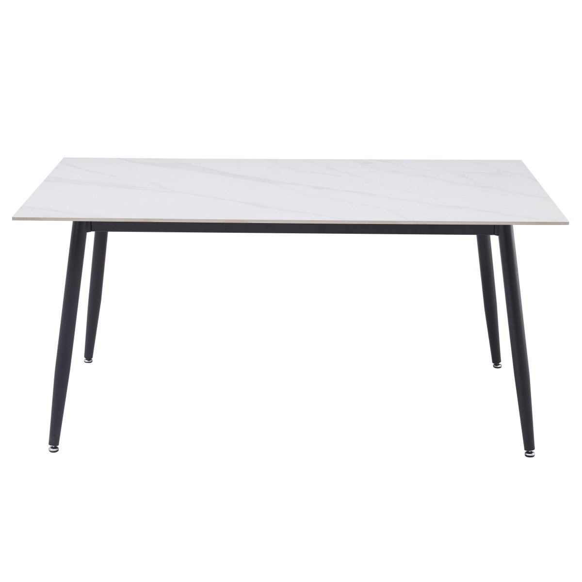 Zayle Modern Rectangular Dining Table with Glass/Stone Tabletop and Black Steel Base