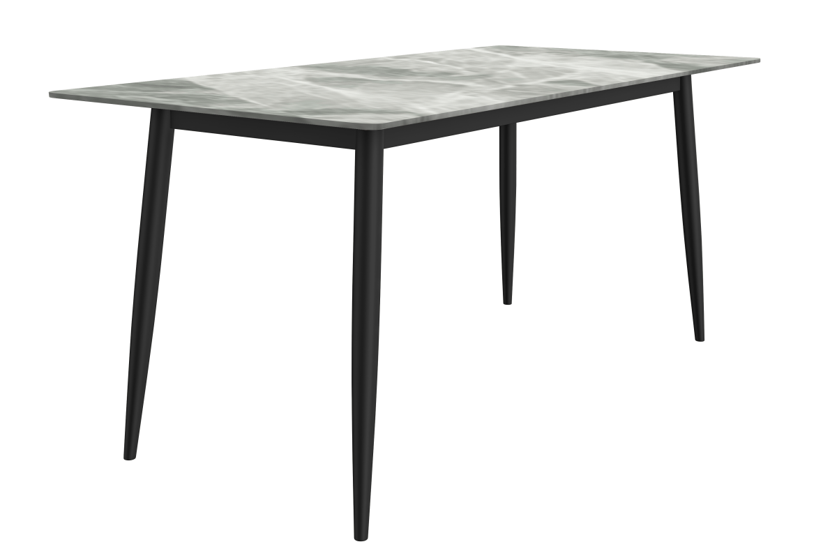 Zayle Modern Rectangular Dining Table with Glass/Stone Tabletop and Black Steel Base