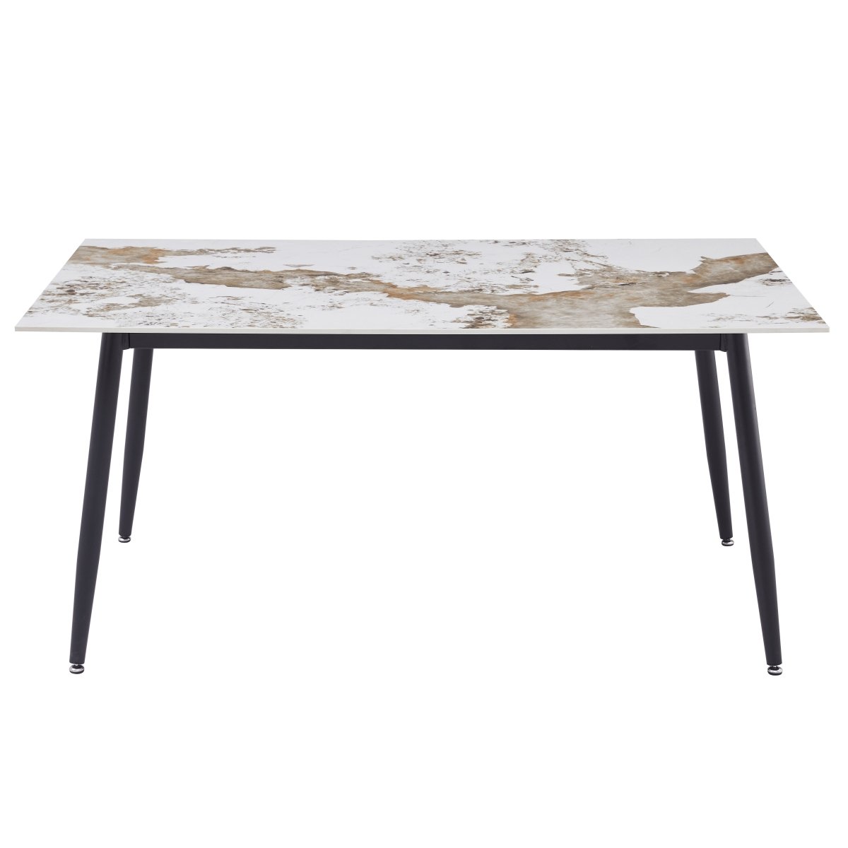 Zayle Modern Rectangular Dining Table with Glass/Stone Tabletop and Black Steel Base