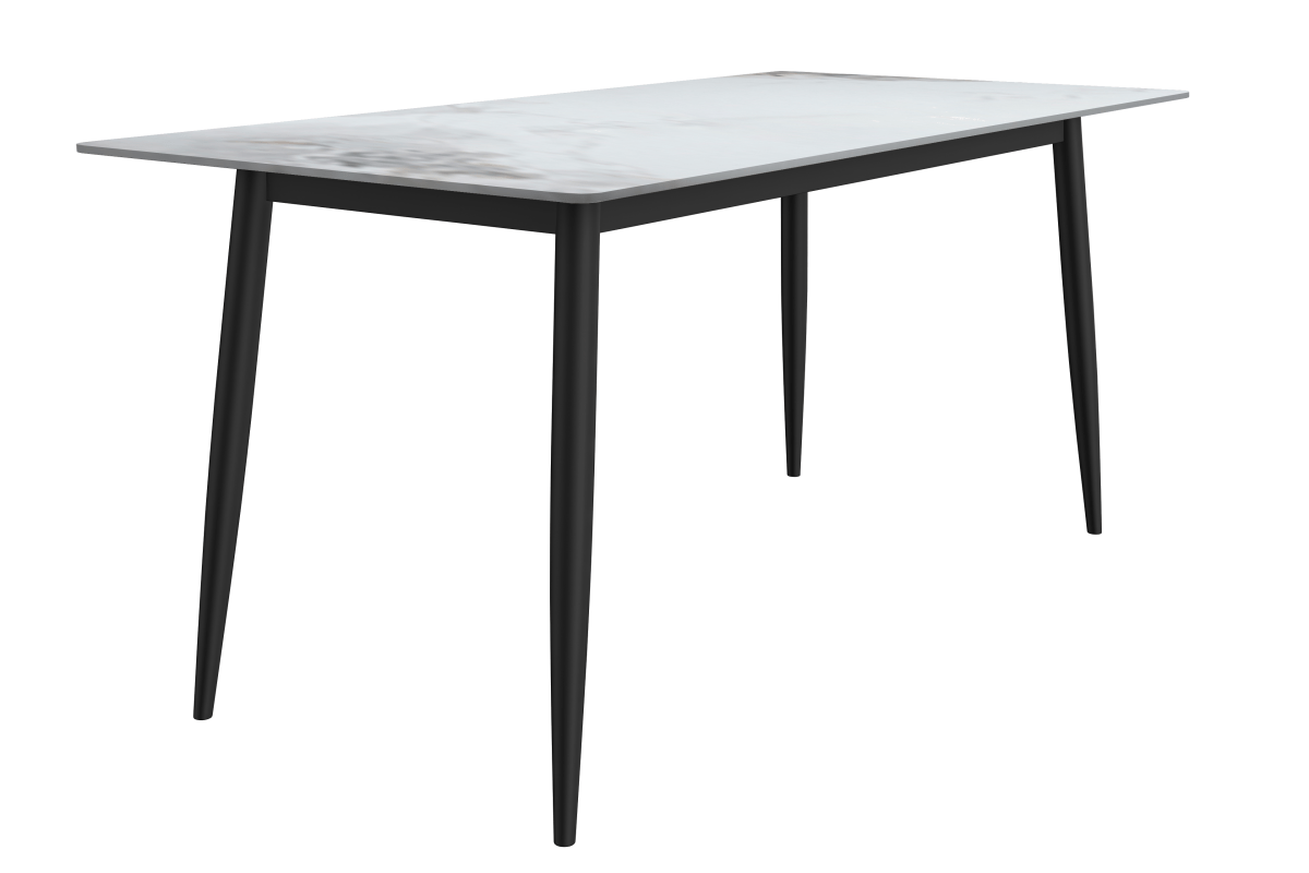 Zayle Modern Rectangular Dining Table with Glass/Stone Tabletop and Black Steel Base