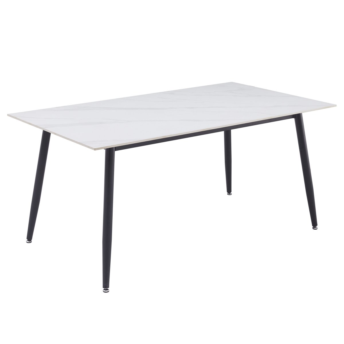 Zayle Modern Rectangular Dining Table with Glass/Stone Tabletop and Black Steel Base