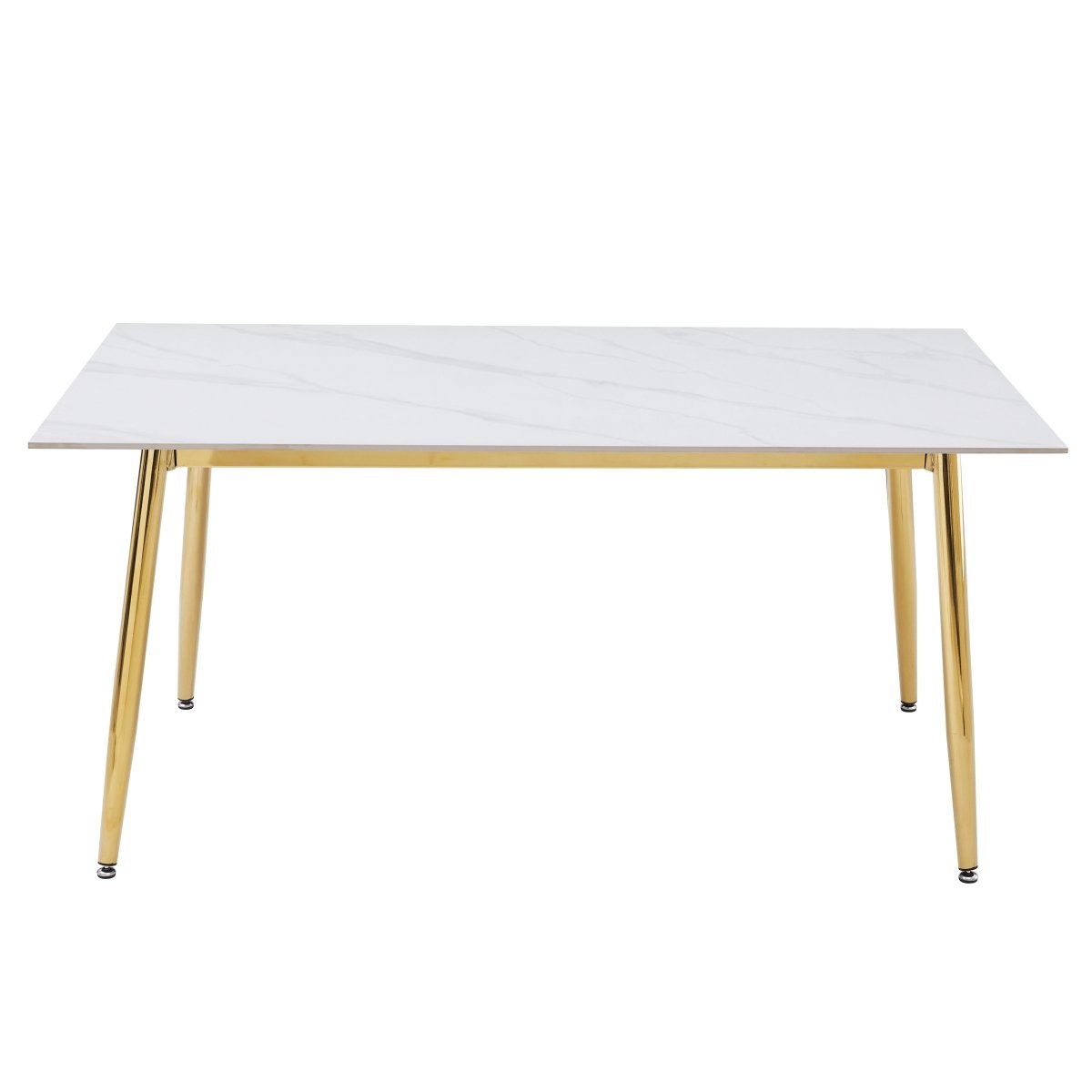 Zayle Modern Rectangular Dining Table with Glass/Stone Tabletop and Gold Steel Base