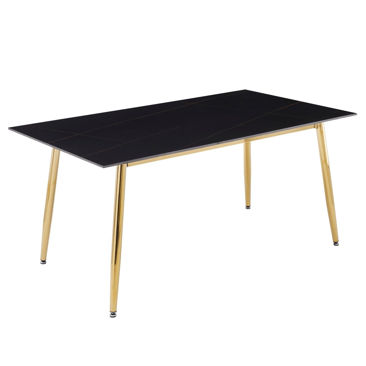 Zayle Modern Rectangular Dining Table with Glass/Stone Tabletop and Gold Steel Base