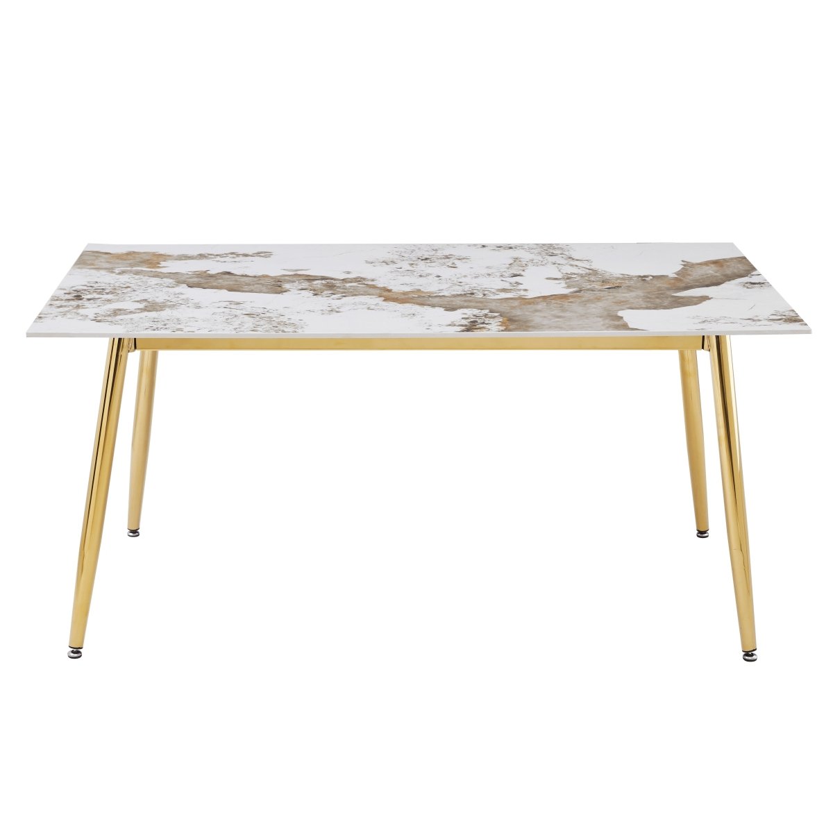 Zayle Modern Rectangular Dining Table with Glass/Stone Tabletop and Gold Steel Base