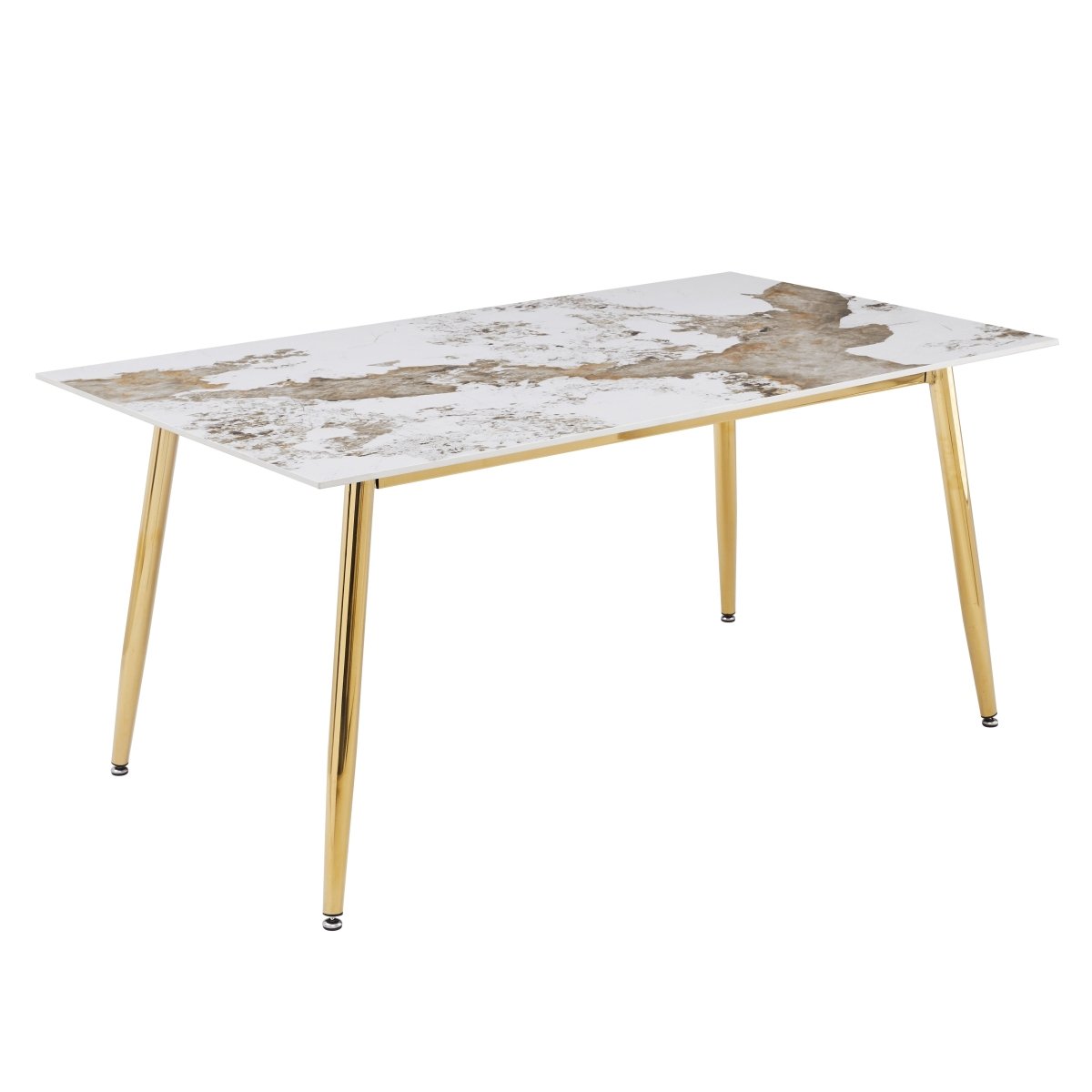 Zayle Modern Rectangular Dining Table with Glass/Stone Tabletop and Gold Steel Base