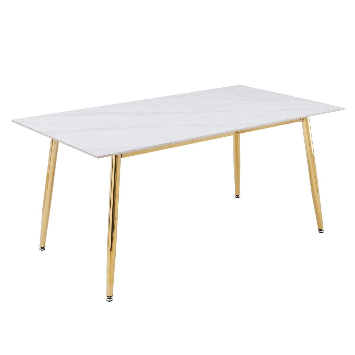 Zayle Modern Rectangular Dining Table with Glass/Stone Tabletop and Gold Steel Base