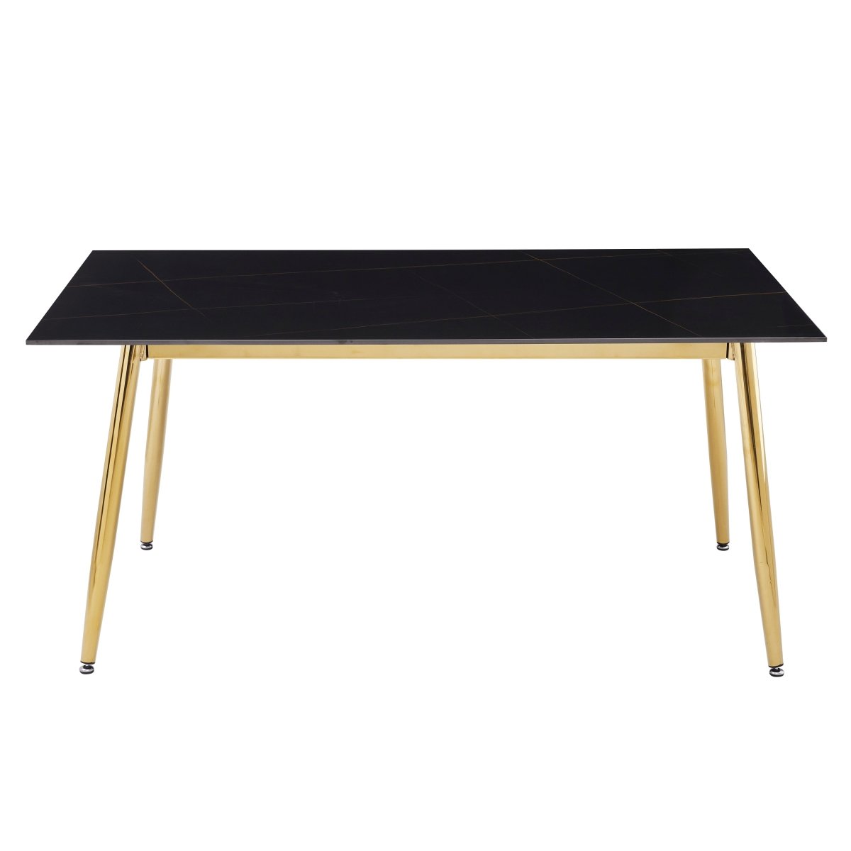 Zayle Modern Rectangular Dining Table with Glass/Stone Tabletop and Gold Steel Base