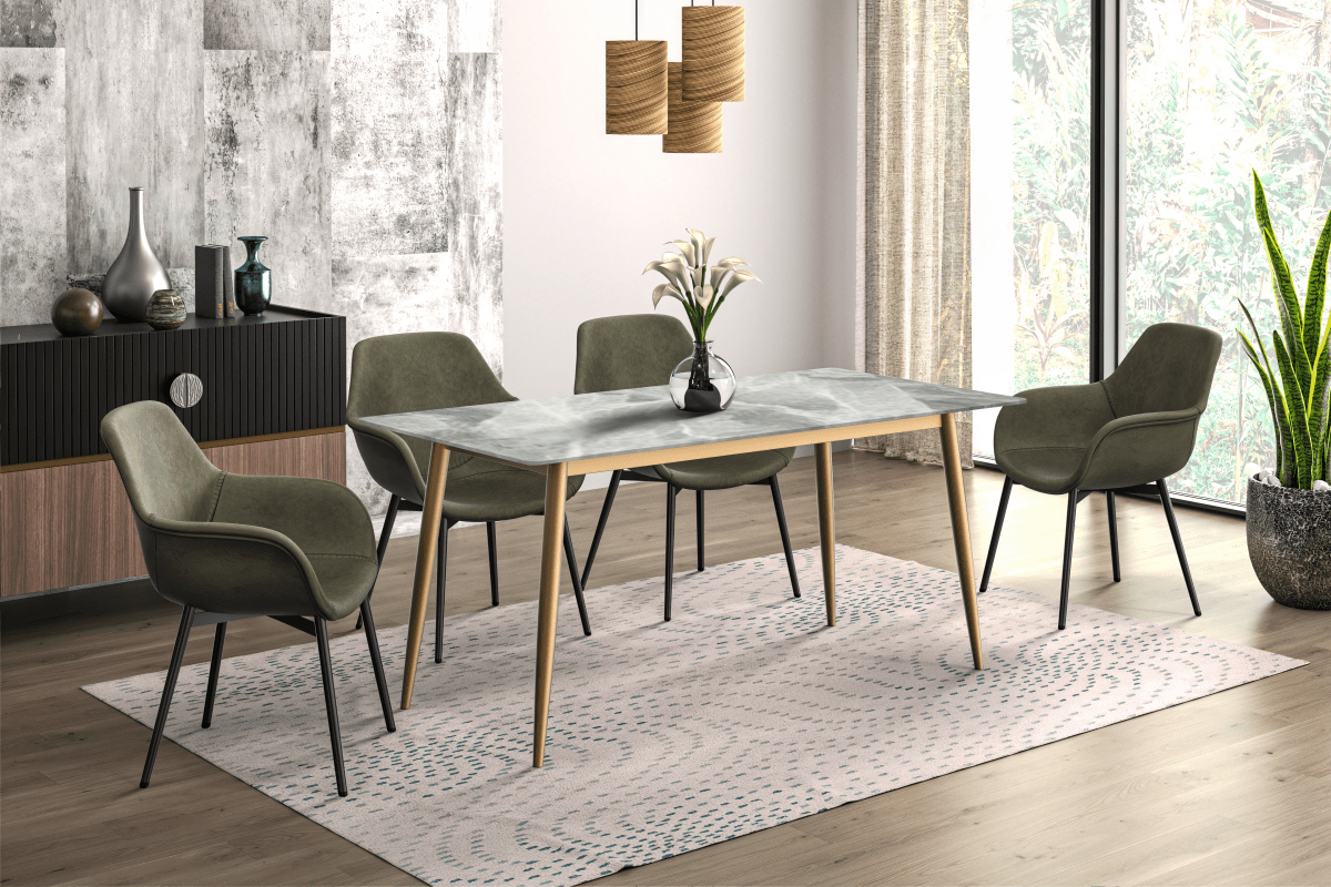Zayle Rectangular Dining Table with a Sintered Stone Tabletop and a Stainless Steel Base