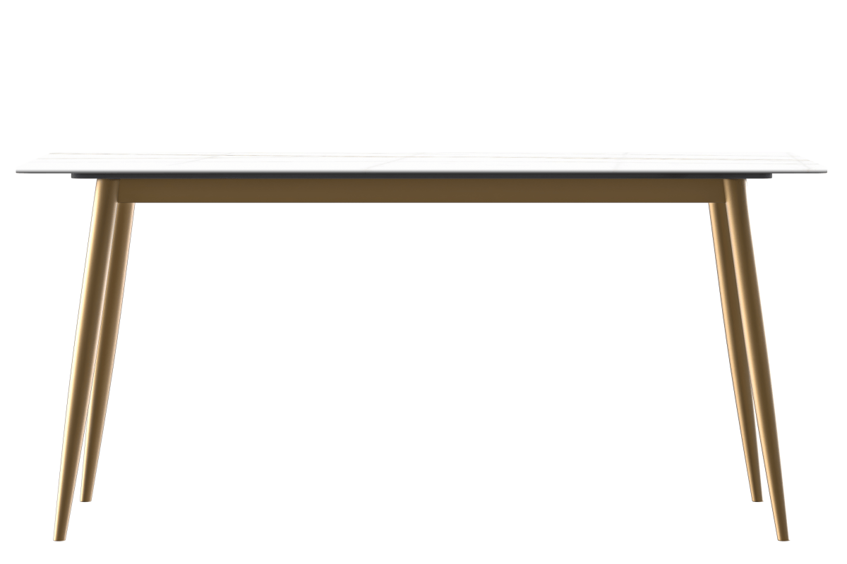 Zayle Rectangular Dining Table with a Stintered Stone Tabletop and a Stainless Steel Base