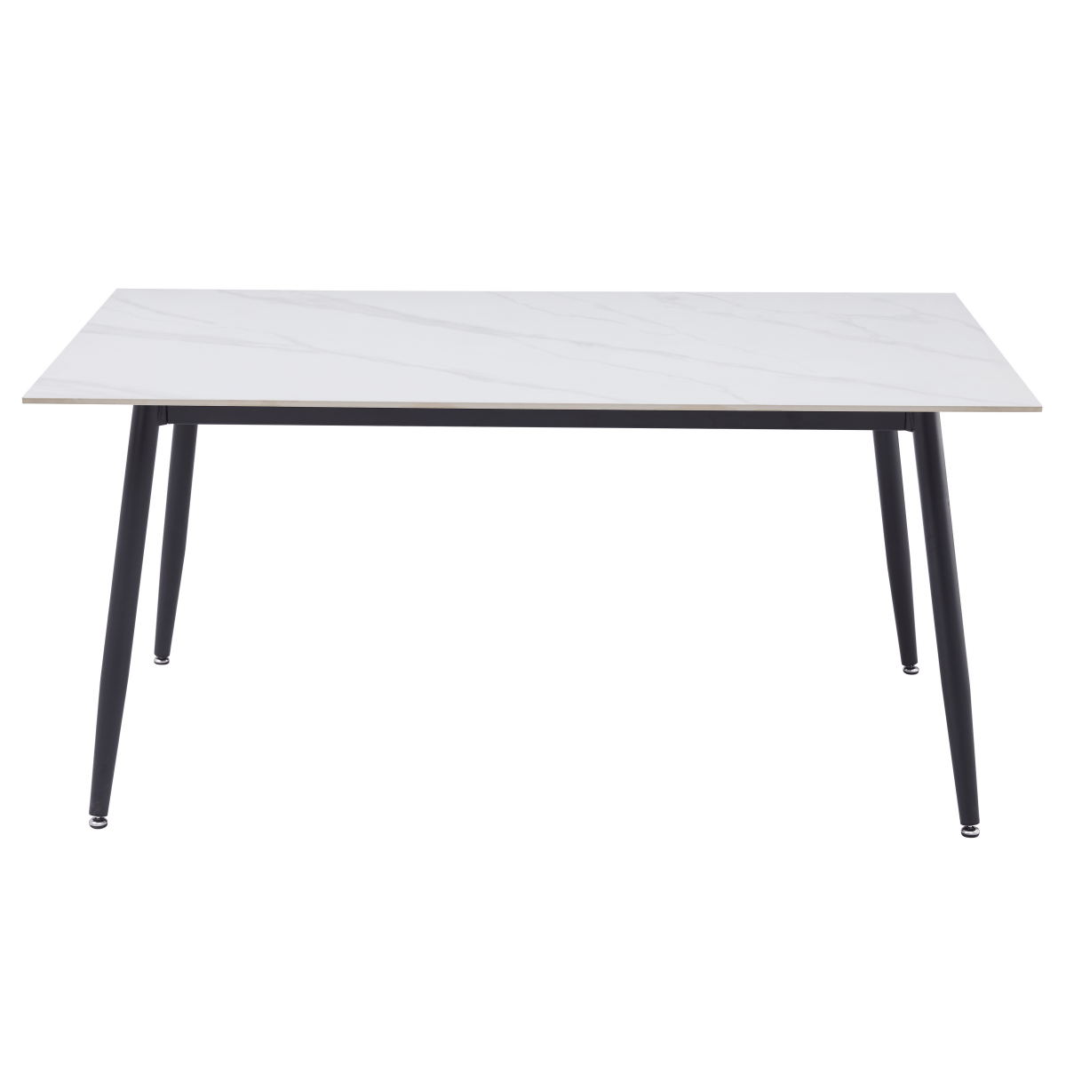 Zayle Rectangular Dining Table with a Stintered Stone Tabletop and a Stainless Steel Base