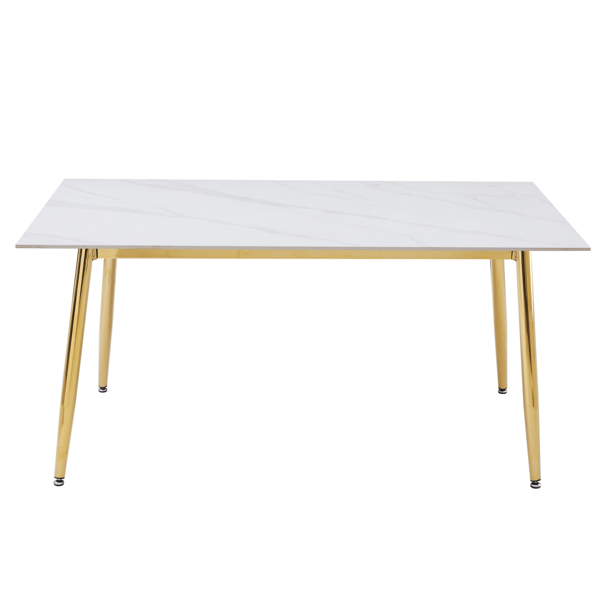 Zayle Rectangular Dining Table with a Stintered Stone Tabletop and a Stainless Steel Base