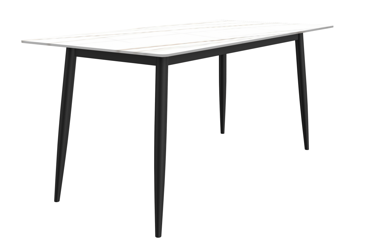 Zayle Rectangular Dining Table with a Stintered Stone Tabletop and a Stainless Steel Base