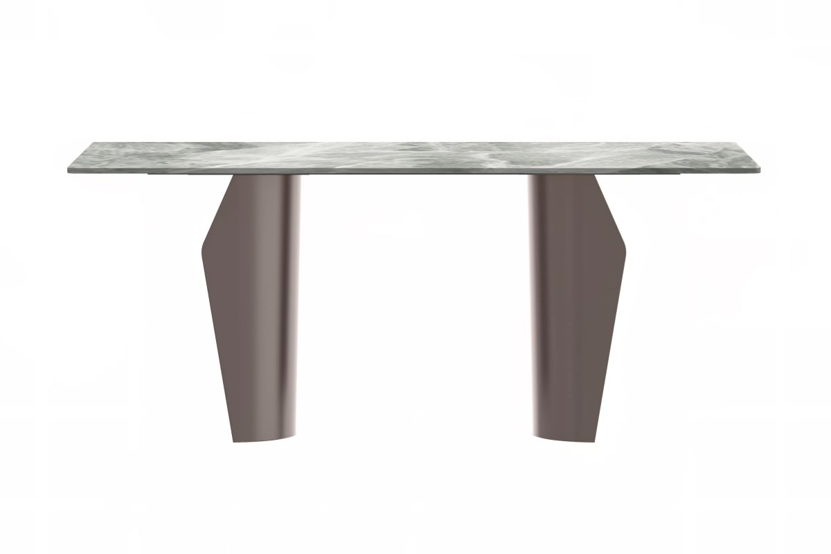 Zelan Dining Table with Rectangular Glass/Sintered Stone Tabletop and Steel Legs