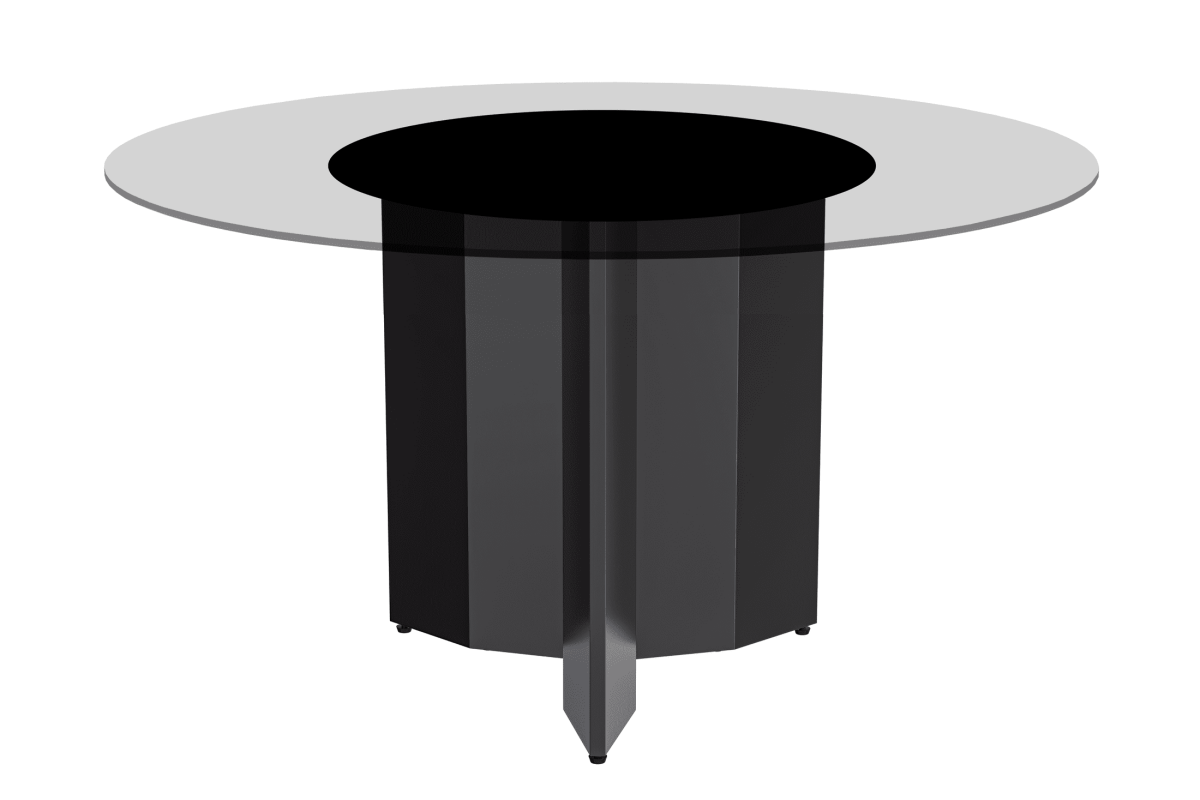 Zevro Round Dining Table with Sintered Stone/Glass Tabletop in Black Stainless Steel