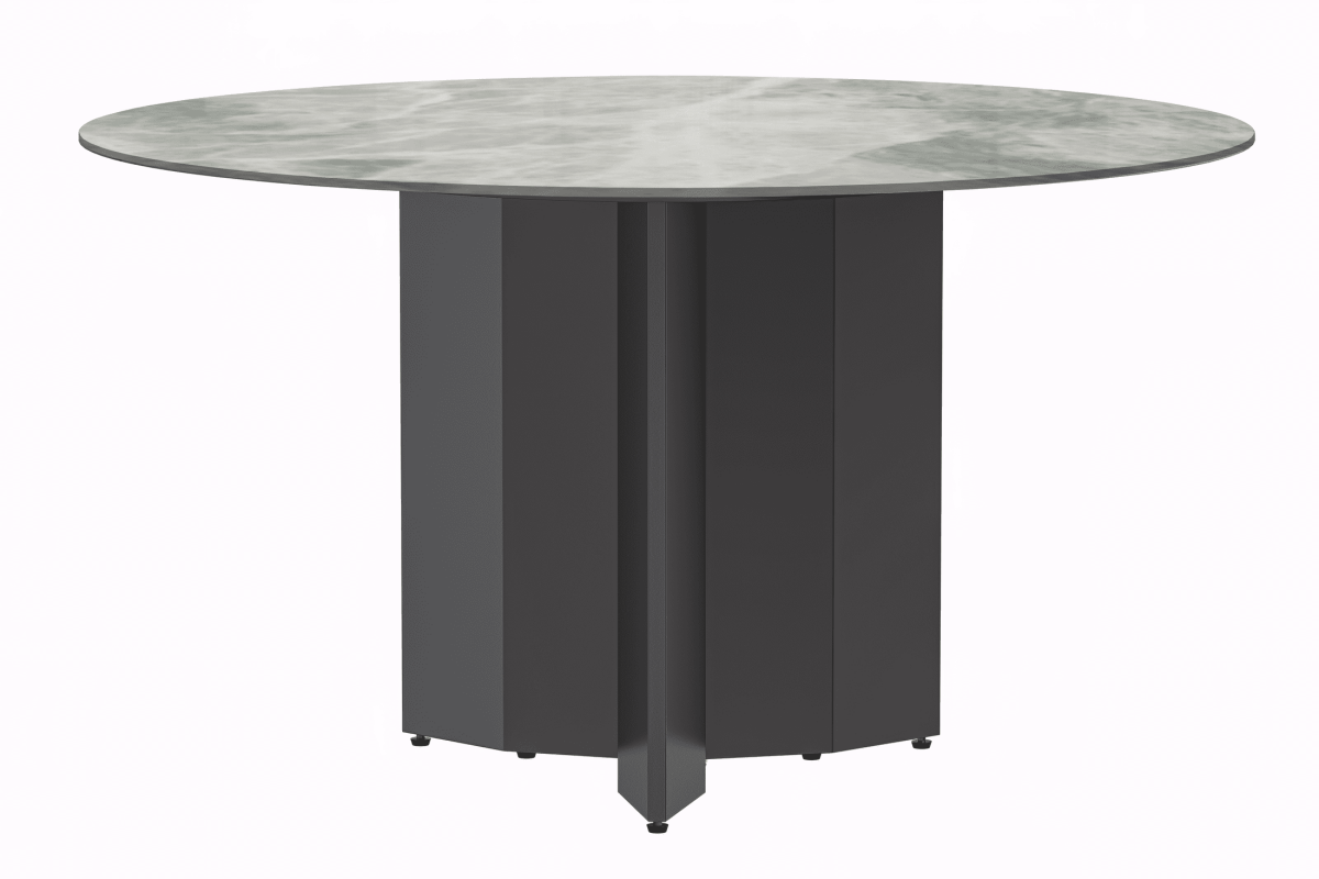 Zevro Round Dining Table with Sintered Stone/Glass Tabletop in Black Stainless Steel