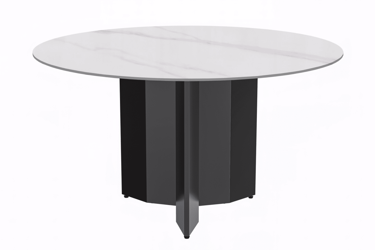 Zevro Round Dining Table with Sintered Stone/Glass Tabletop in Black Stainless Steel