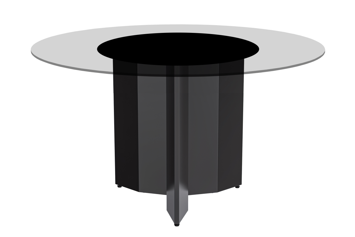Zevro Round Dining Table with Sintered Stone/Glass Tabletop in Black Stainless Steel