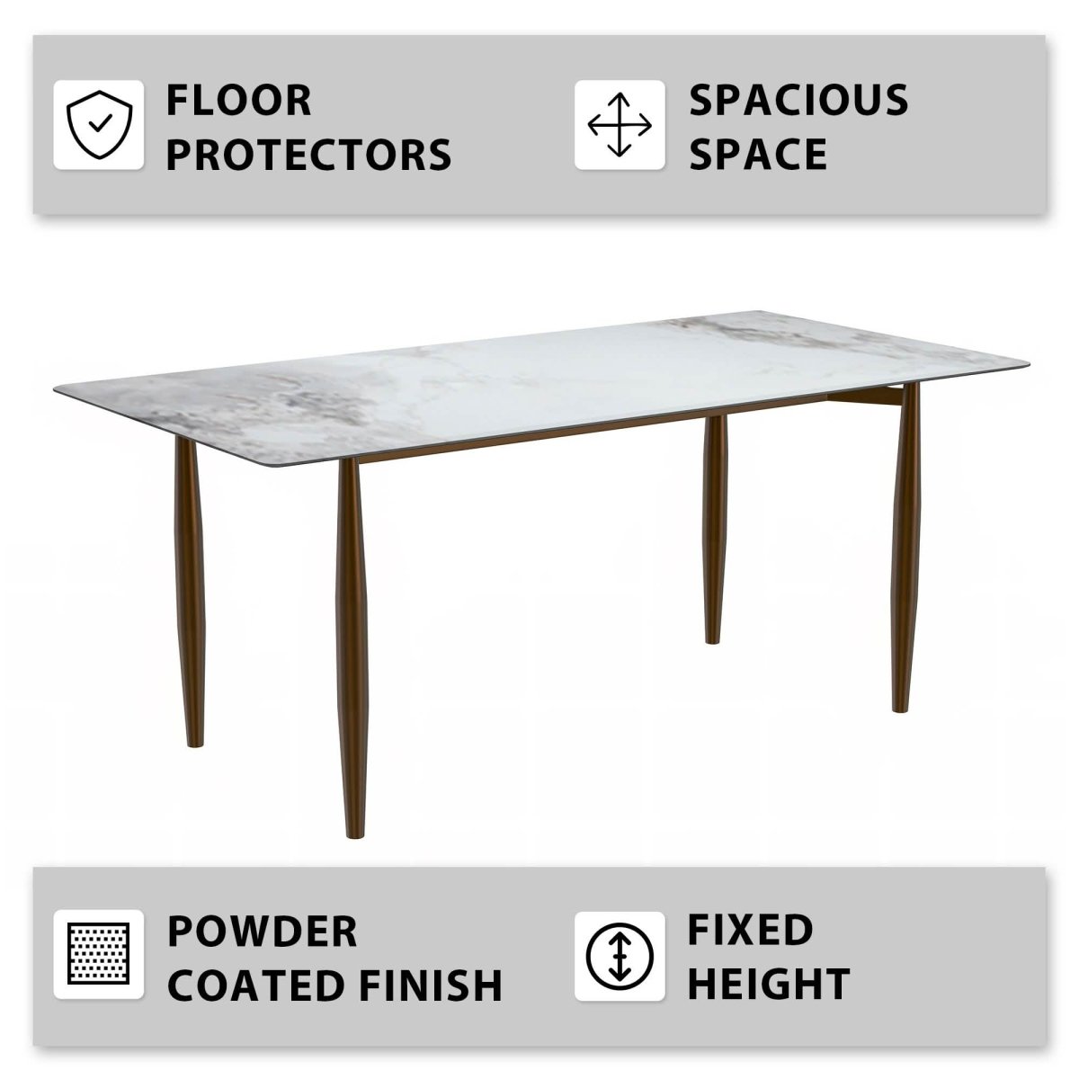 Zinti Rectangular Dining Table with Glass/Sintered Stone Tabletop and Steel Base