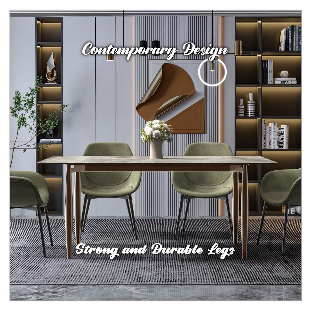 Zinti Rectangular Dining Table with Glass/Sintered Stone Tabletop and Steel Base