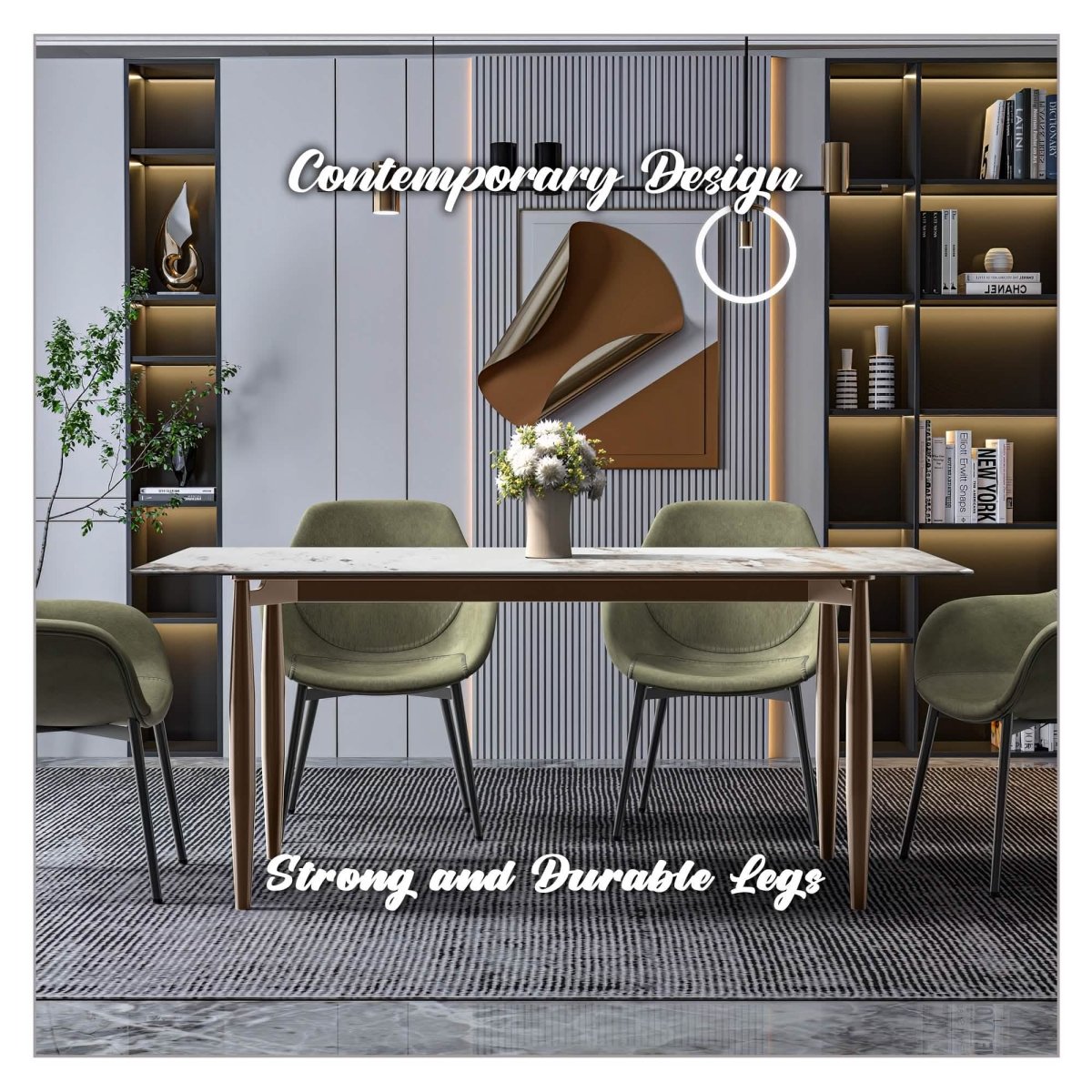 Zinti Rectangular Dining Table with Glass/Sintered Stone Tabletop and Steel Base