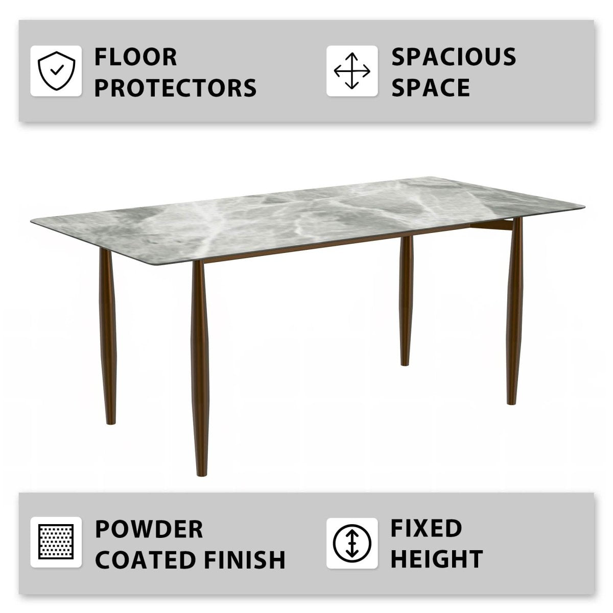 Zinti Rectangular Dining Table with Glass/Sintered Stone Tabletop and Steel Base
