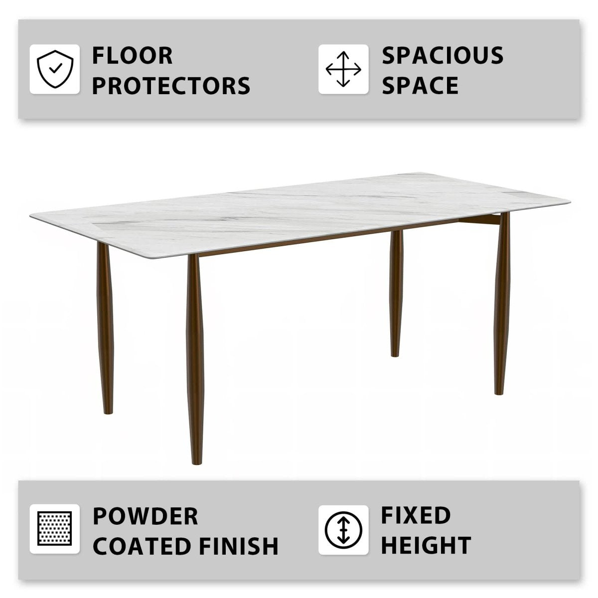 Zinti Rectangular Dining Table with Glass/Sintered Stone Tabletop and Steel Base