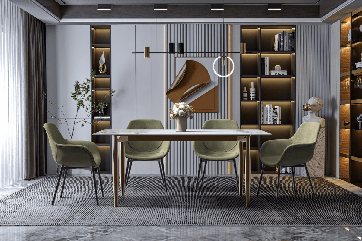 Zinti Rectangular Dining Table with Glass/Sintered Stone Tabletop and Steel Base