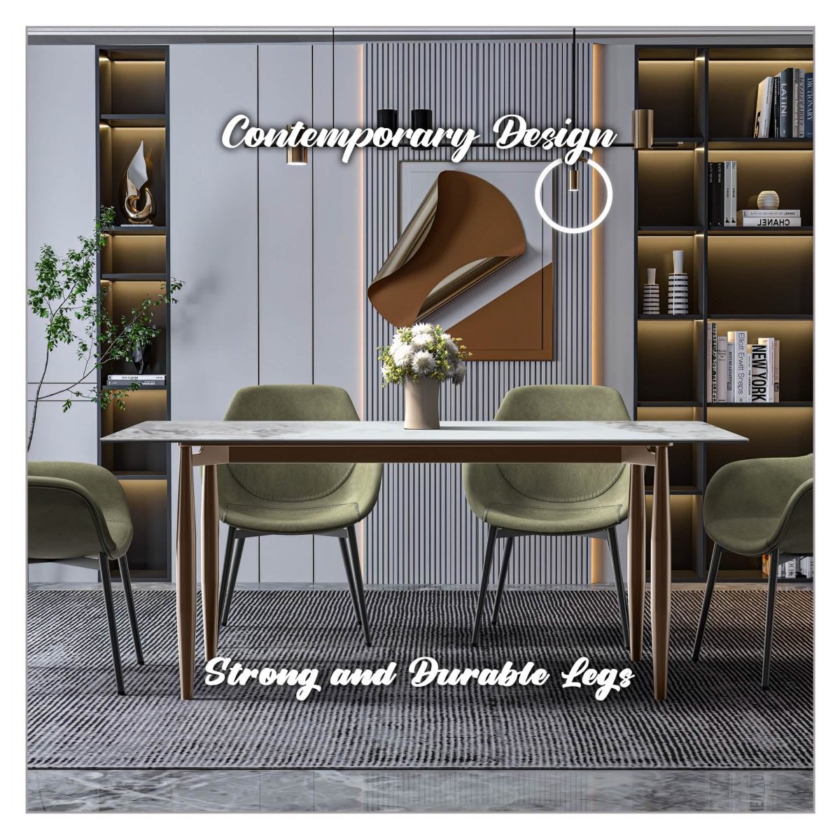 Zinti Rectangular Dining Table with Glass/Sintered Stone Tabletop and Steel Base