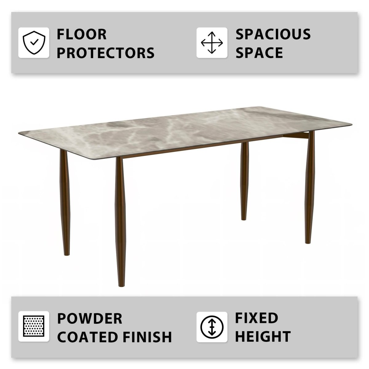 Zinti Rectangular Dining Table with Glass/Sintered Stone Tabletop and Steel Base
