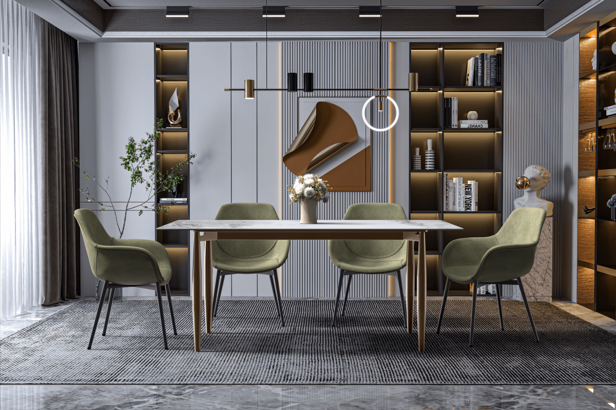 Zinti Rectangular Dining Table with Glass/Sintered Stone Tabletop and Steel Base