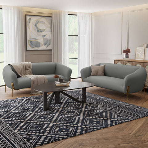 Zuno Modern Three-Seater Velvet Sofa with Gold Iron Legs
