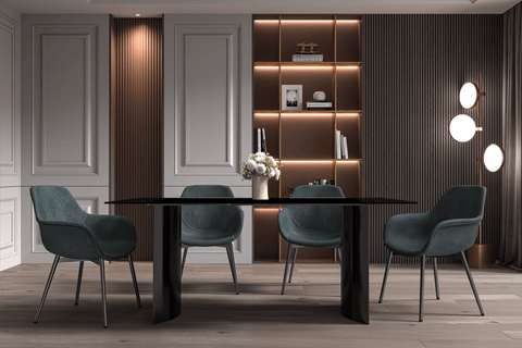 Zara Rectangular Dining Table with Glass/Sintered Stone Top and Stainless Steel Base